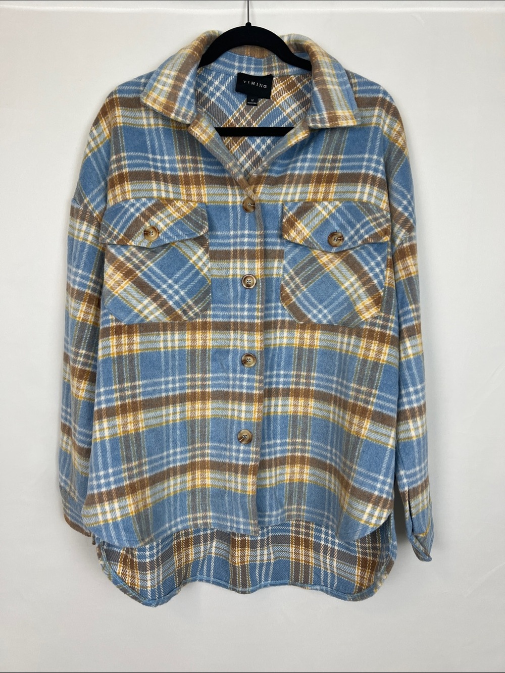 NWOT Blue and‎ Brown Plaid Shacket Size M